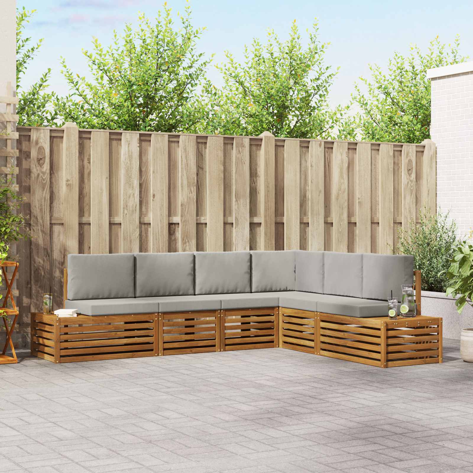 vidaXL Outdoor-Sofagarnitur mit Kissen 6 Stück Natürlich und Hellgrau