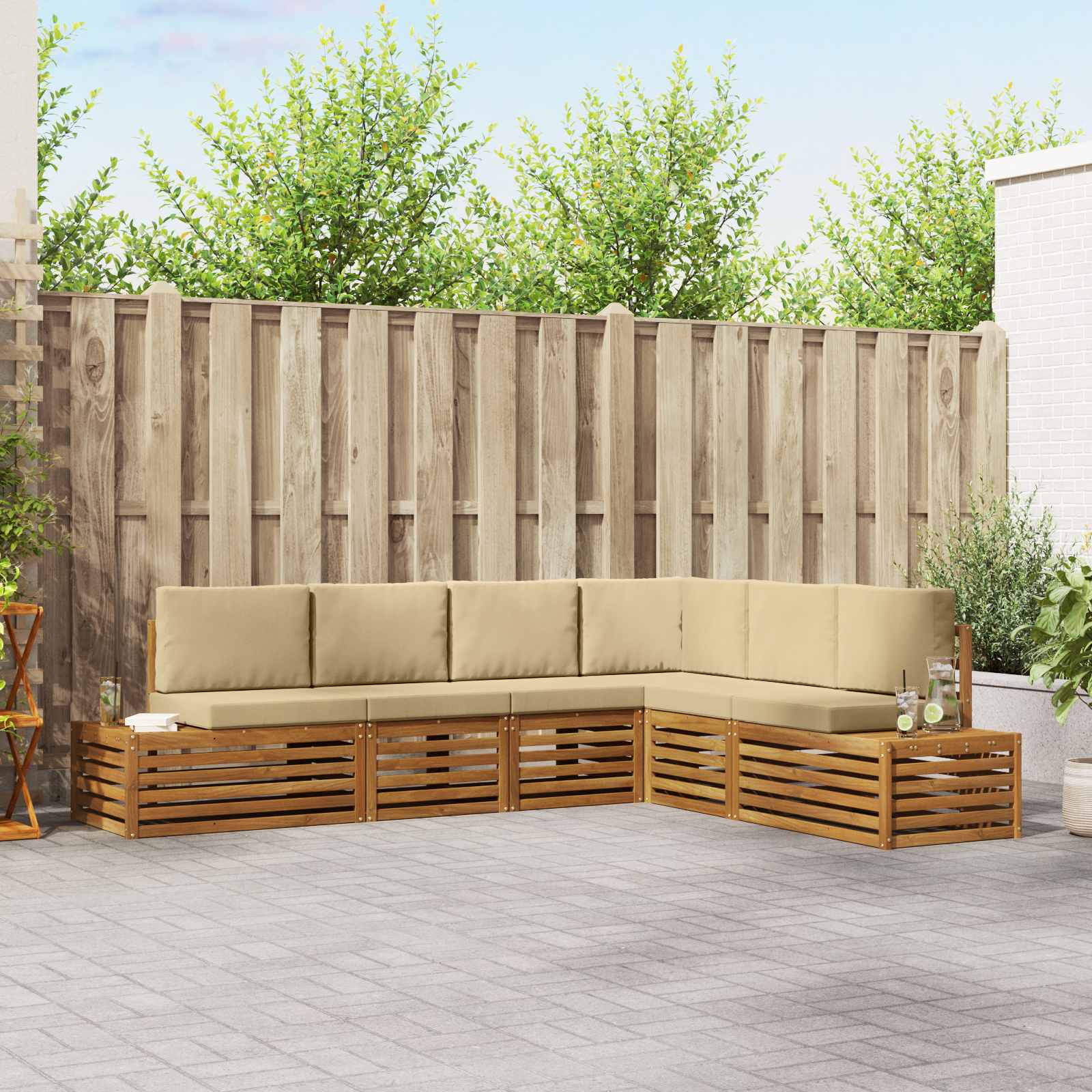 vidaXL Outdoor-Sofagarnitur mit Kissen 6 Stück Natur und Beige