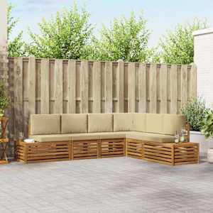 Zunanja garnitura za sedenje z blazino 6 Kos Naravna in bež