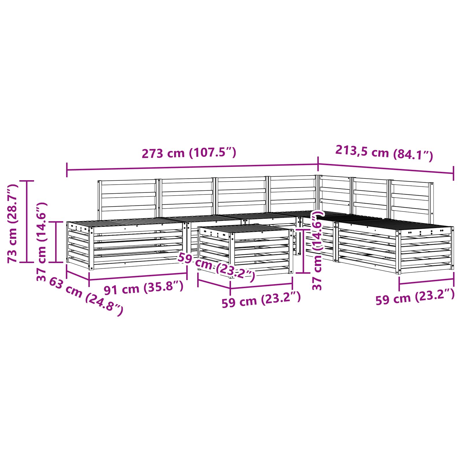 Sofa-Sets 7 Stuk Naturel Massief Acaciahout image 10