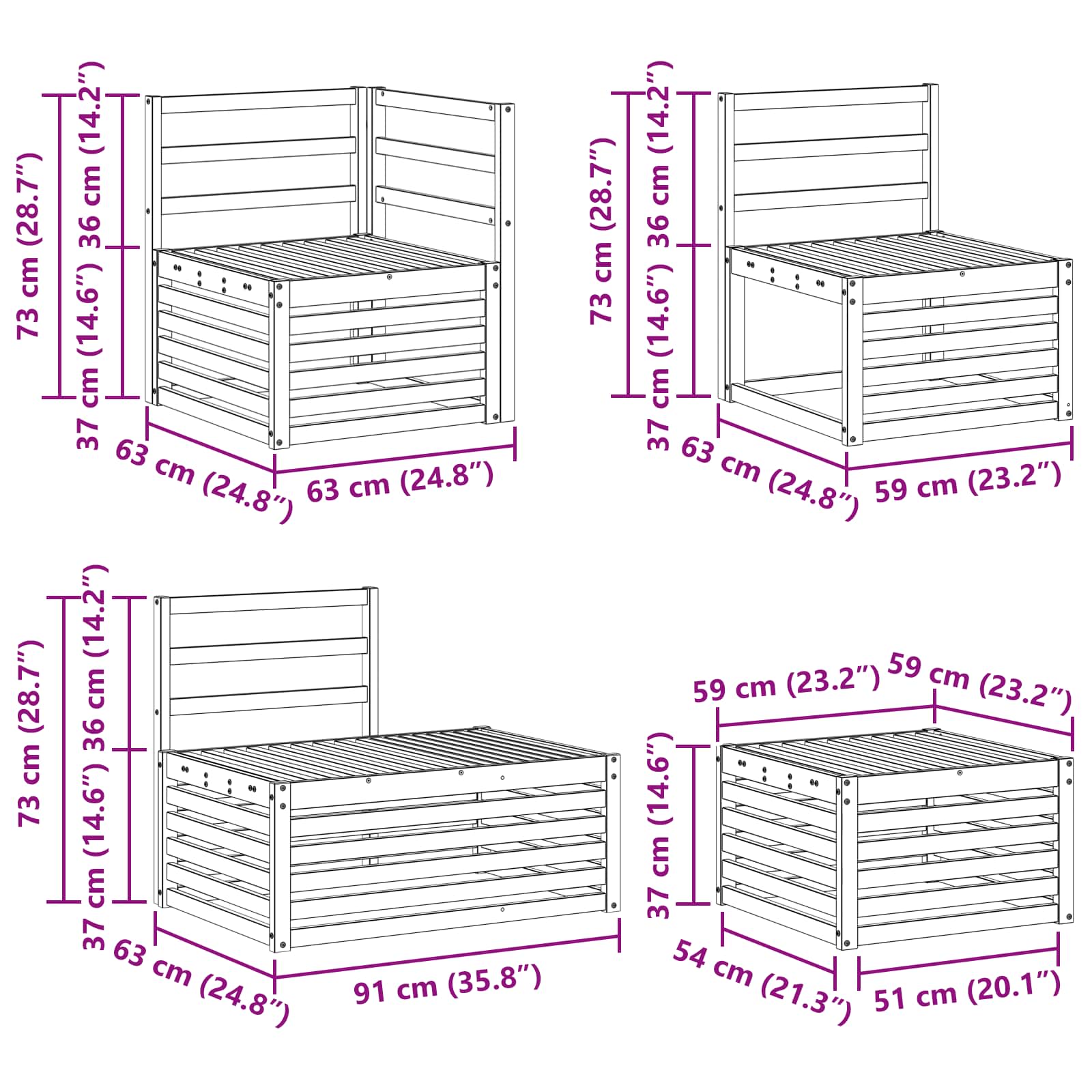 Sofa-Sets 7 Stuk Naturel Massief Acaciahout image 11