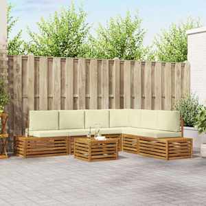 Zunanja garnitura za sedenje z blazino 7 Kos Naravna in smetana