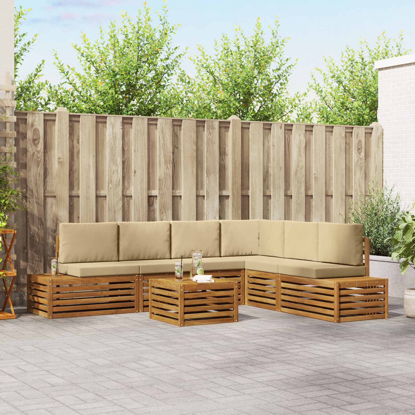 vidaXL Outdoor-Sofagarnitur mit Kissen 7 Stück Natur und Beige