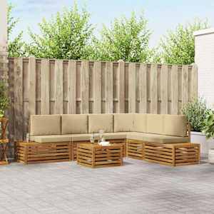Zunanja garnitura za sedenje z blazino 7 Kos Naravna in bež