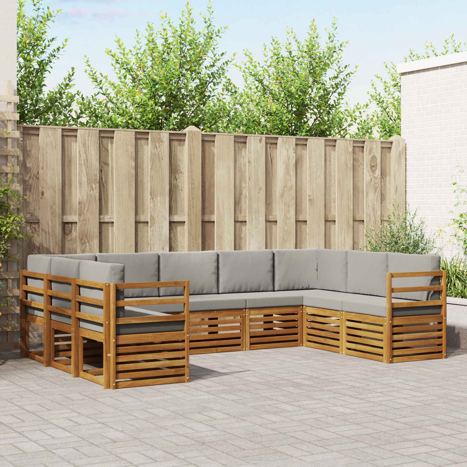 Sofa-Sets 9 pcs Natuurlijk en Lichtgrijs Massief Acaciahout image 1