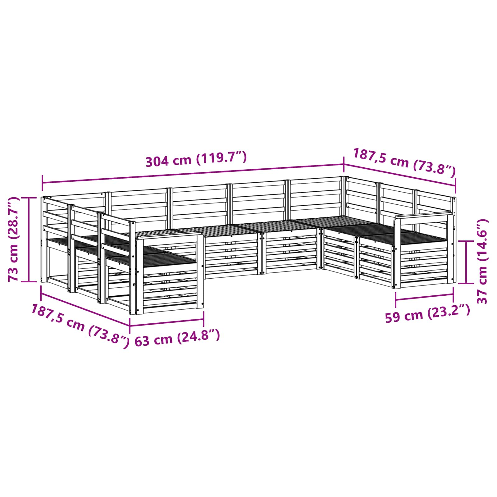 Sedežne garniture 9 pcs Naravna Masiven les akacije - slika 8