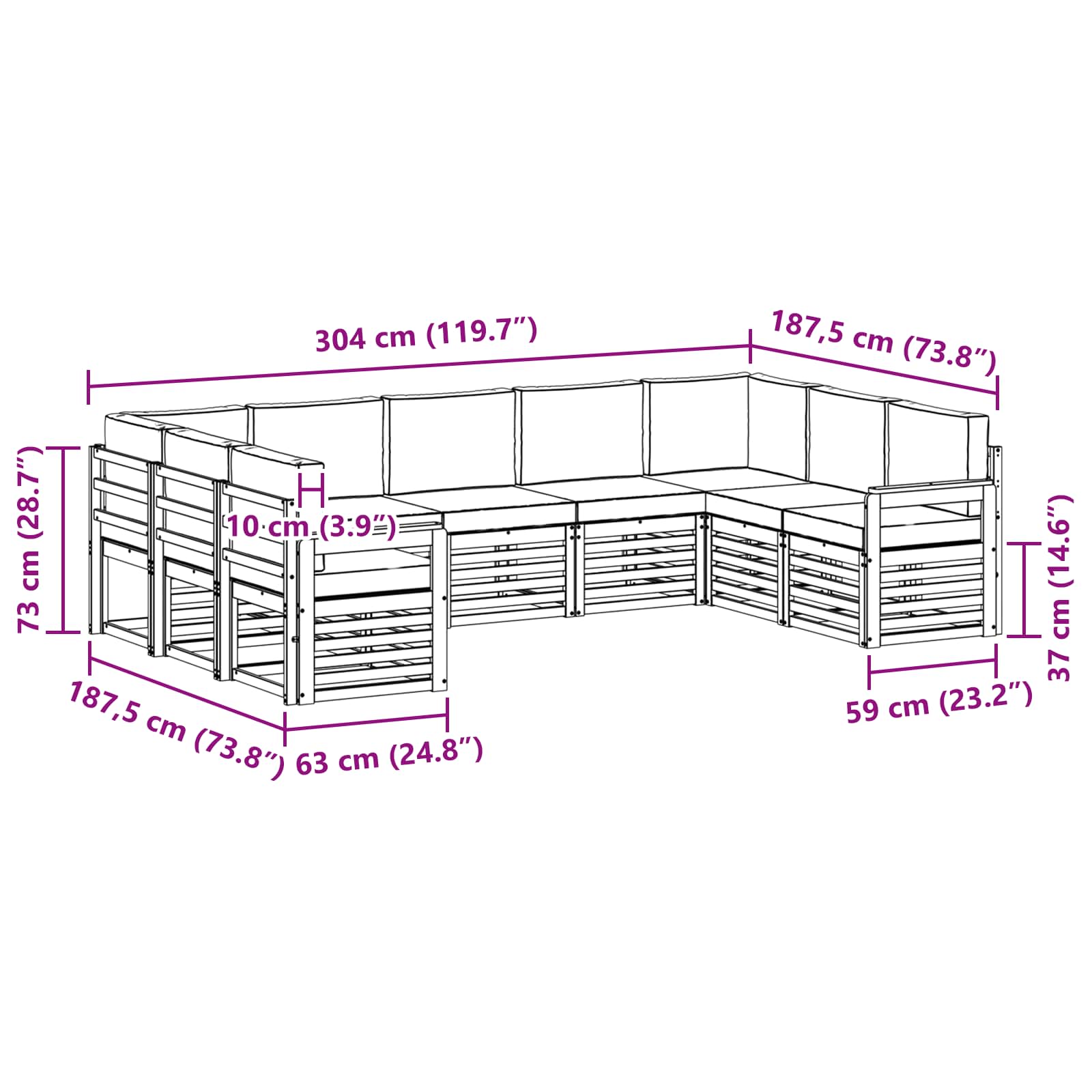 Sofa-Sets 9 pcs Natuurlijk en Lichtgrijs Massief Acaciahout image 7