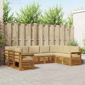 Zunanja garnitura za sedenje z blazino 9 pcs Naravna in bež