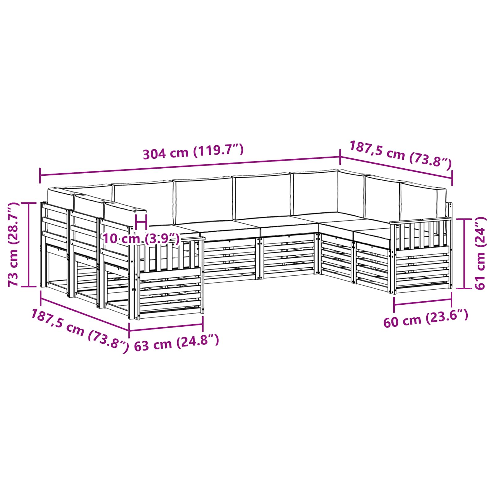 Sofa-Sets 9 pcs Natuurlijk en Lichtgrijs Massief Acaciahout image 7