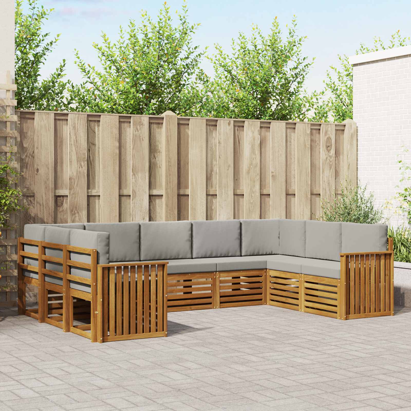 Sofa-Sets 9 pcs Natuurlijk en Lichtgrijs Massief Acaciahout