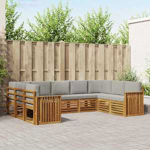 Zunanja garnitura za sedenje 9 pcs Naravna in svetlo siva