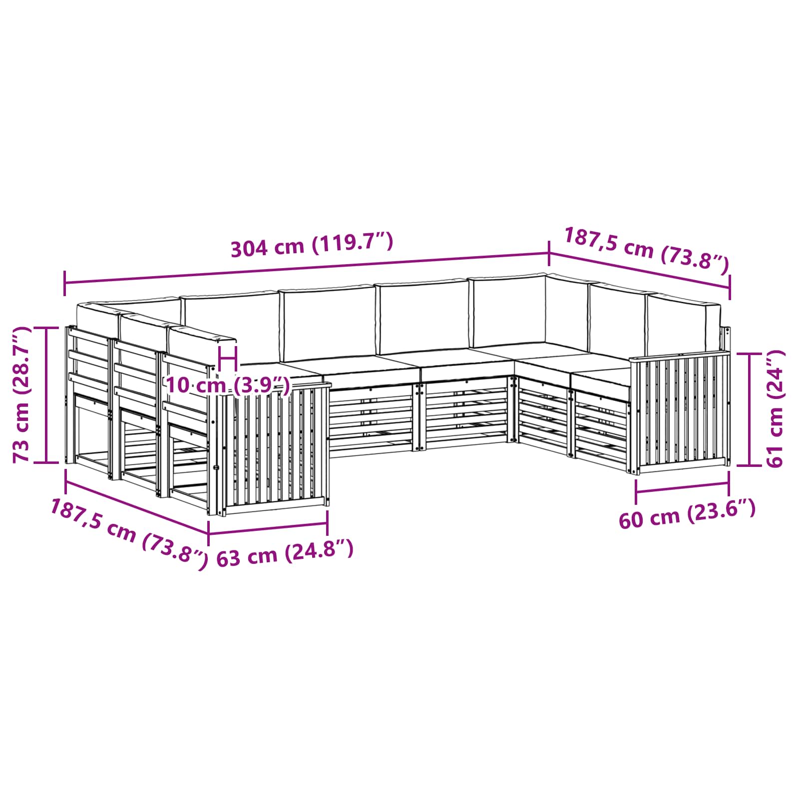 Sofa-Sets 9 pcs Natuurlijk en Lichtgrijs Massief Acaciahout - Afbeelding 7