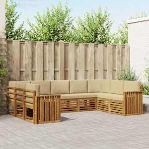 Zunanja garnitura za sedenje z blazino 9 pcs Naravna in bež