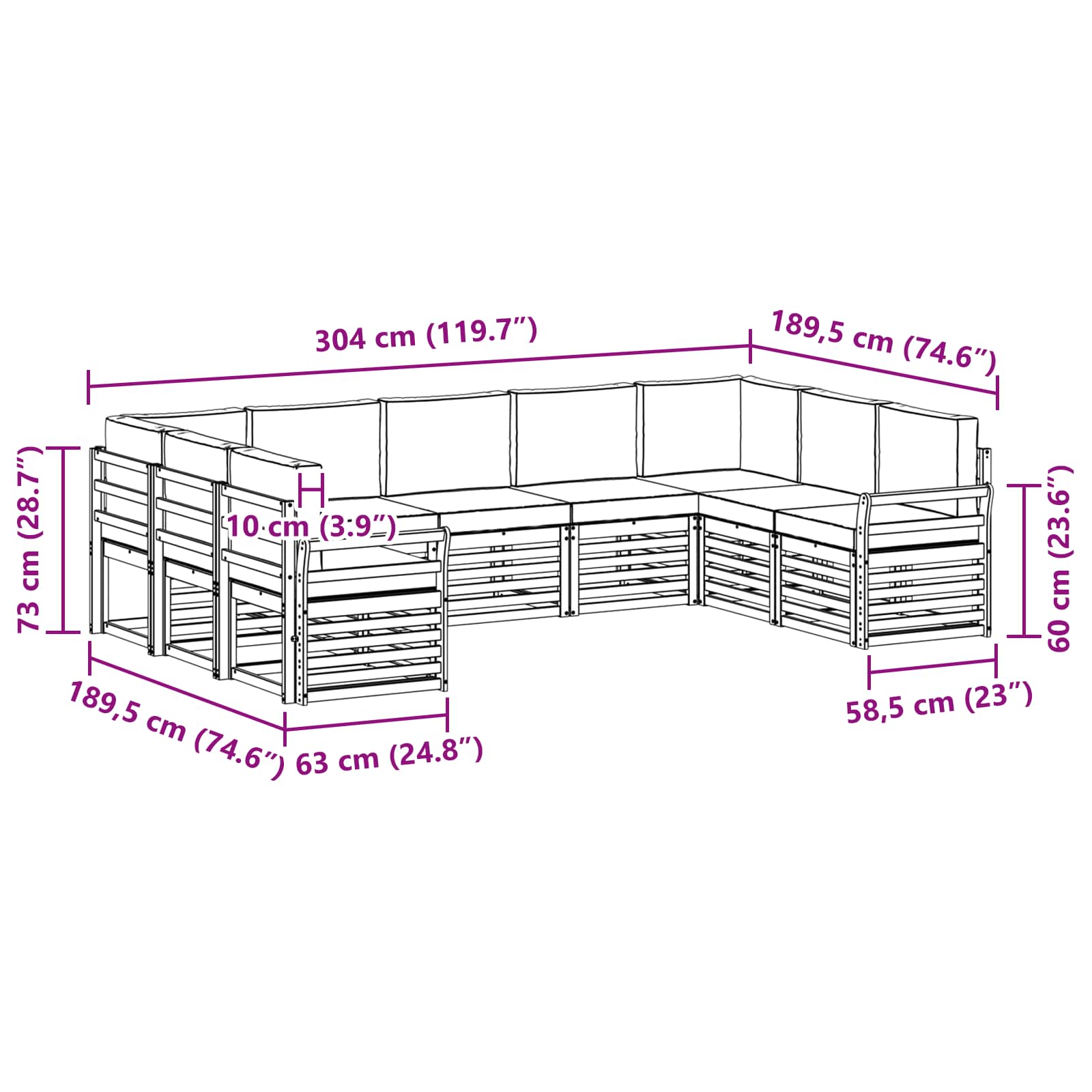 Sofa-Sets 9 pcs Natuurlijk en Lichtgrijs Massief Acaciahout image 7