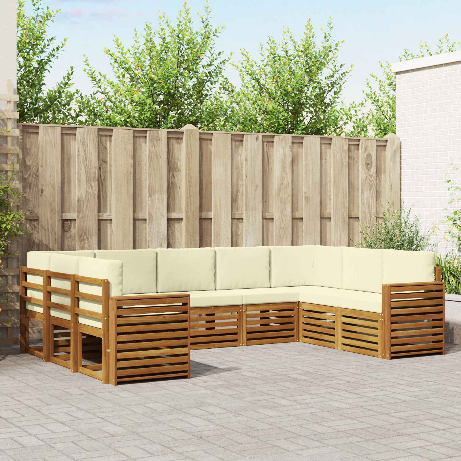 vidaXL Ecksofa Set mit Kissen 9 pcs Natur und Creme Massivholz Akazie