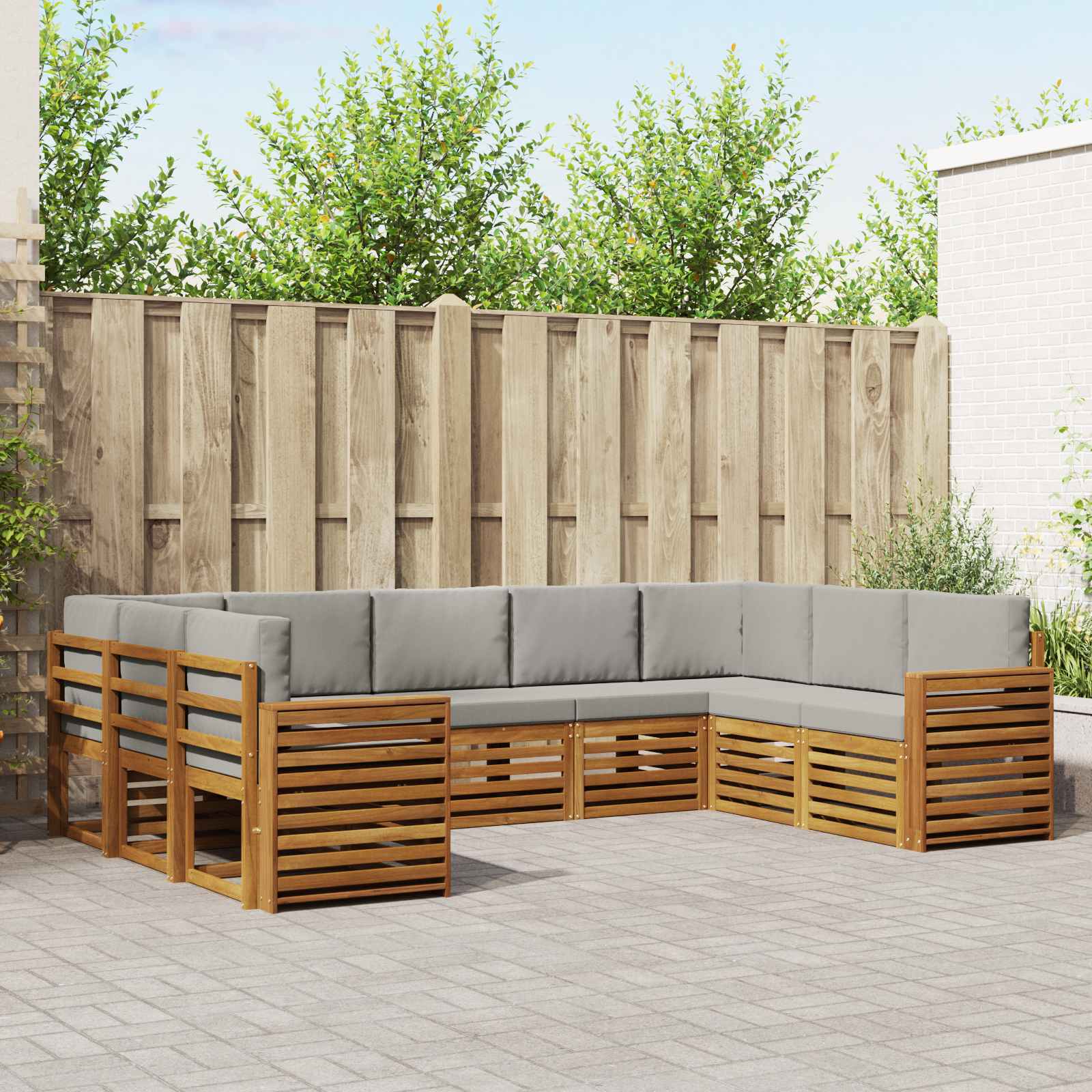 vidaXL Ecksofa Set 9 pcs Natürlich und Hellgrau Massivholz Akazie