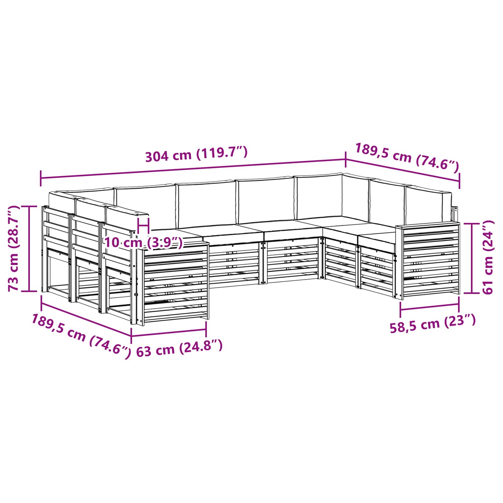 Sofa-Sets 9 pcs Natuurlijk en Lichtgrijs Massief Acaciahout image 7
