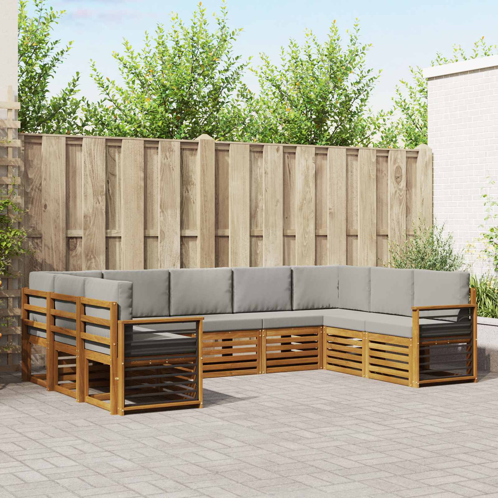 Sofa-Sets 9 pcs Natuurlijk en Lichtgrijs Massief Acaciahout image 1