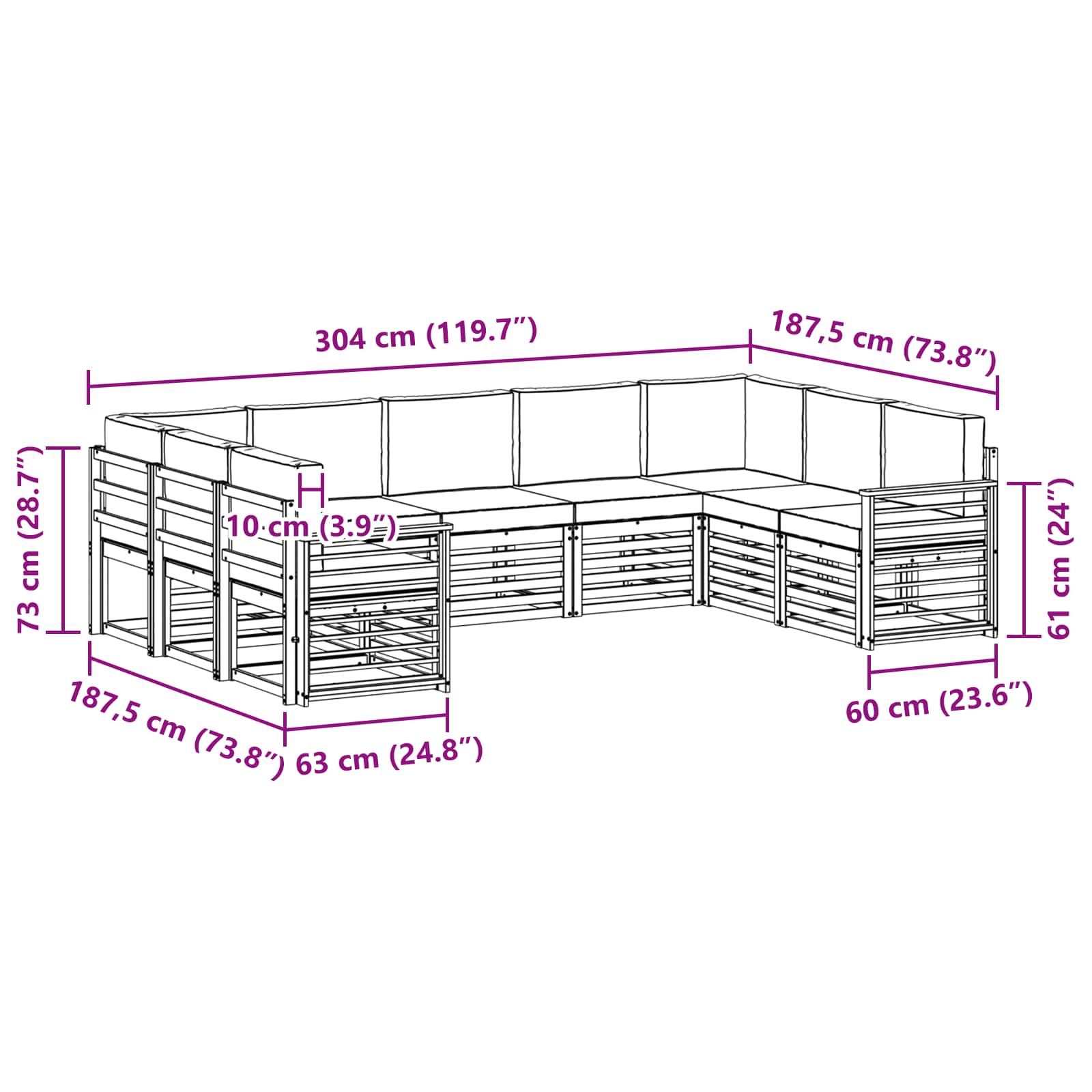 Sofa-Sets 9 pcs Natuurlijk en Lichtgrijs Massief Acaciahout image 7