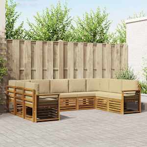 Zunanja garnitura za sedenje z blazino 9 pcs Naravna in bež