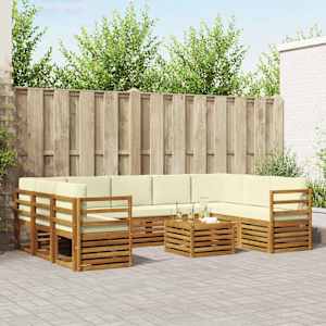 Sedežne garniture 10 pcs Naravna in smetana Masiven les akacije