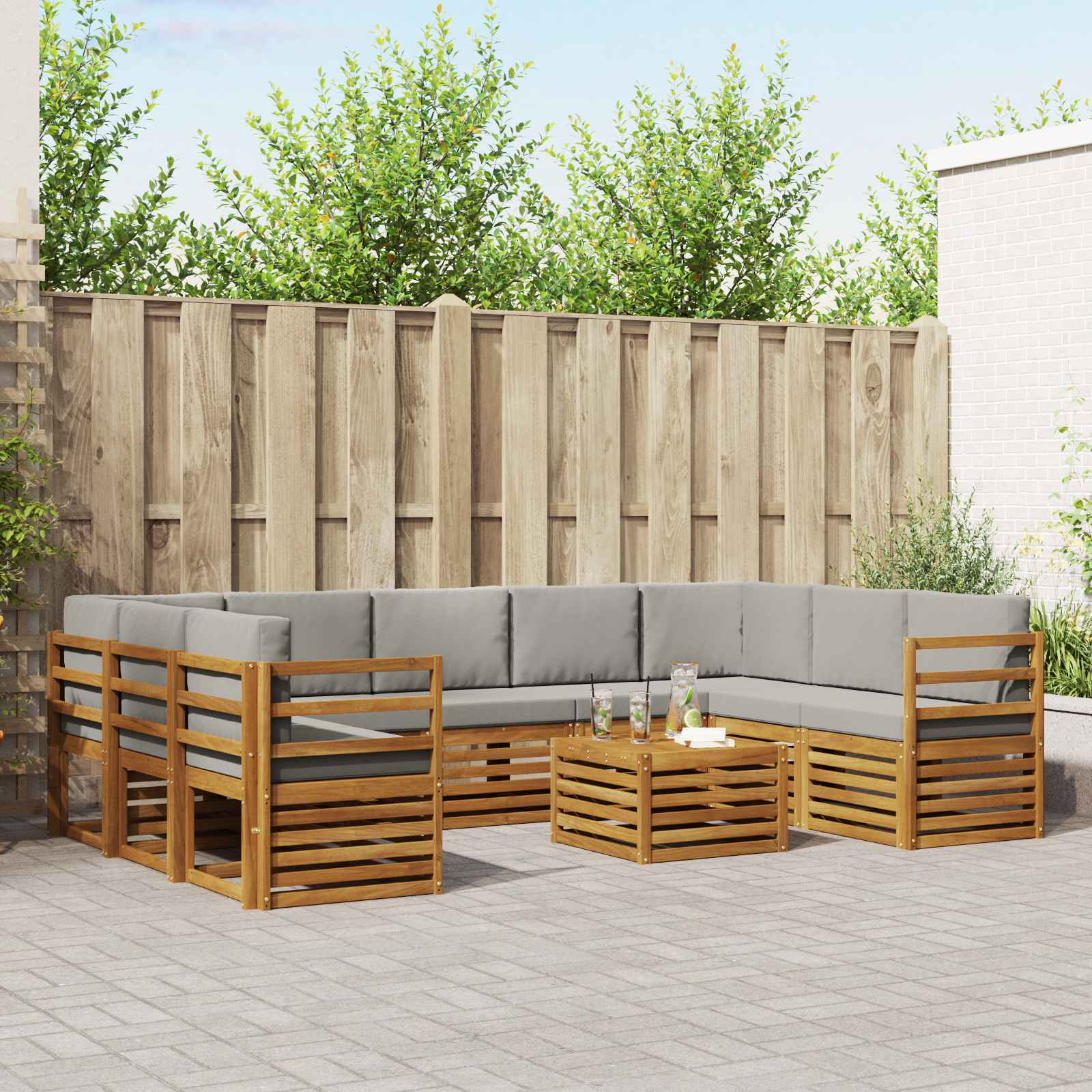 Sofa-Sets 10 pcs Natuurlijk en Lichtgrijs Massief Acaciahout image 1