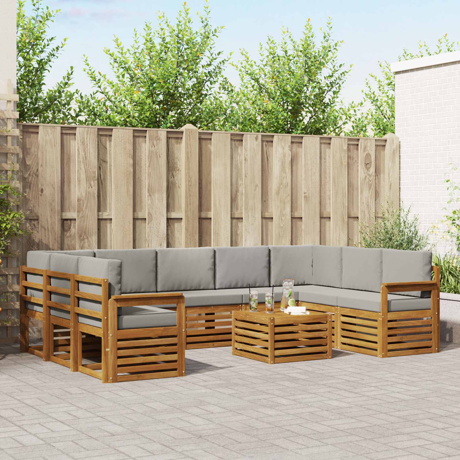 Sofa-Sets 10 pcs Natuurlijk en Lichtgrijs Massief Acaciahout image 1