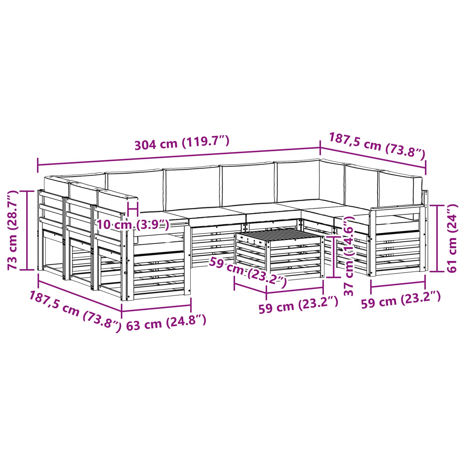 Sofa-Sets 10 pcs Natuurlijk en Lichtgrijs Massief Acaciahout image 8