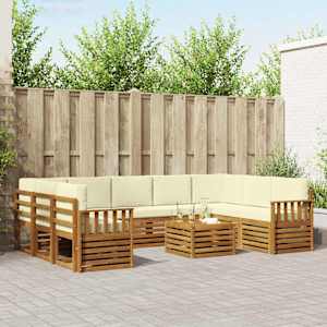 Sedežne garniture 10 pcs Naravna in smetana Masiven les akacije