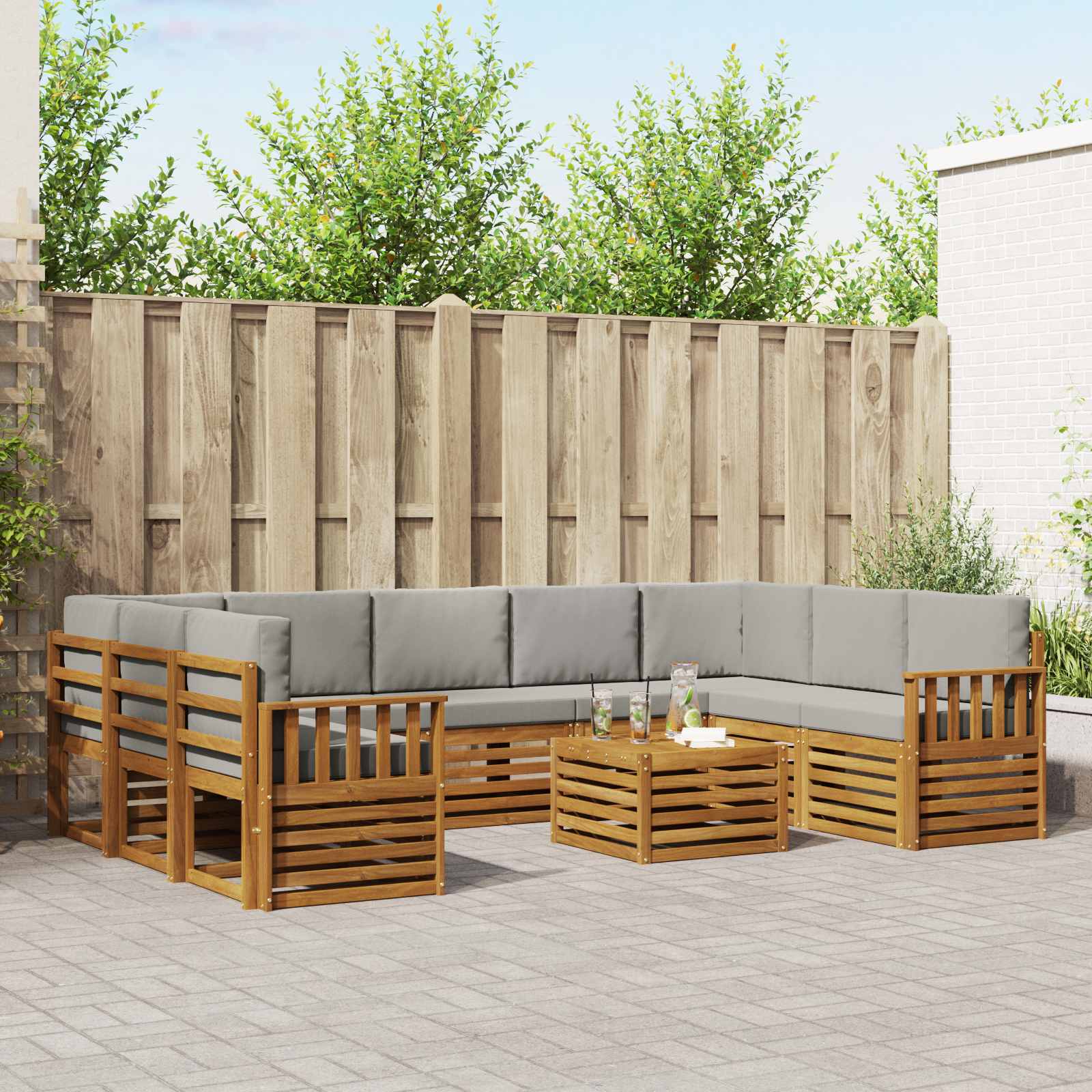 Sofa-Sets 10 pcs Natuurlijk en Lichtgrijs Massief Acaciahout image 1