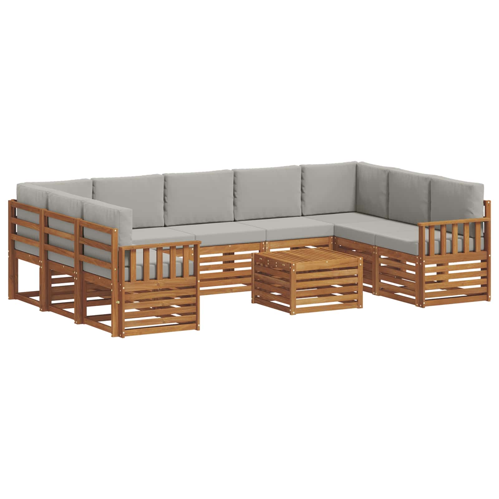 Sofa-Sets 10 pcs Natuurlijk en Lichtgrijs Massief Acaciahout image 2