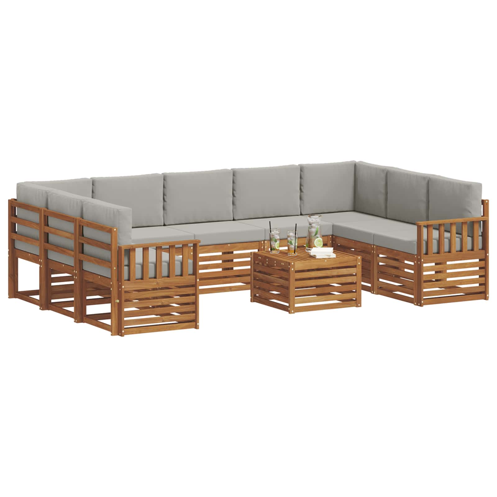 Sofa-Sets 10 pcs Natuurlijk en Lichtgrijs Massief Acaciahout image 3