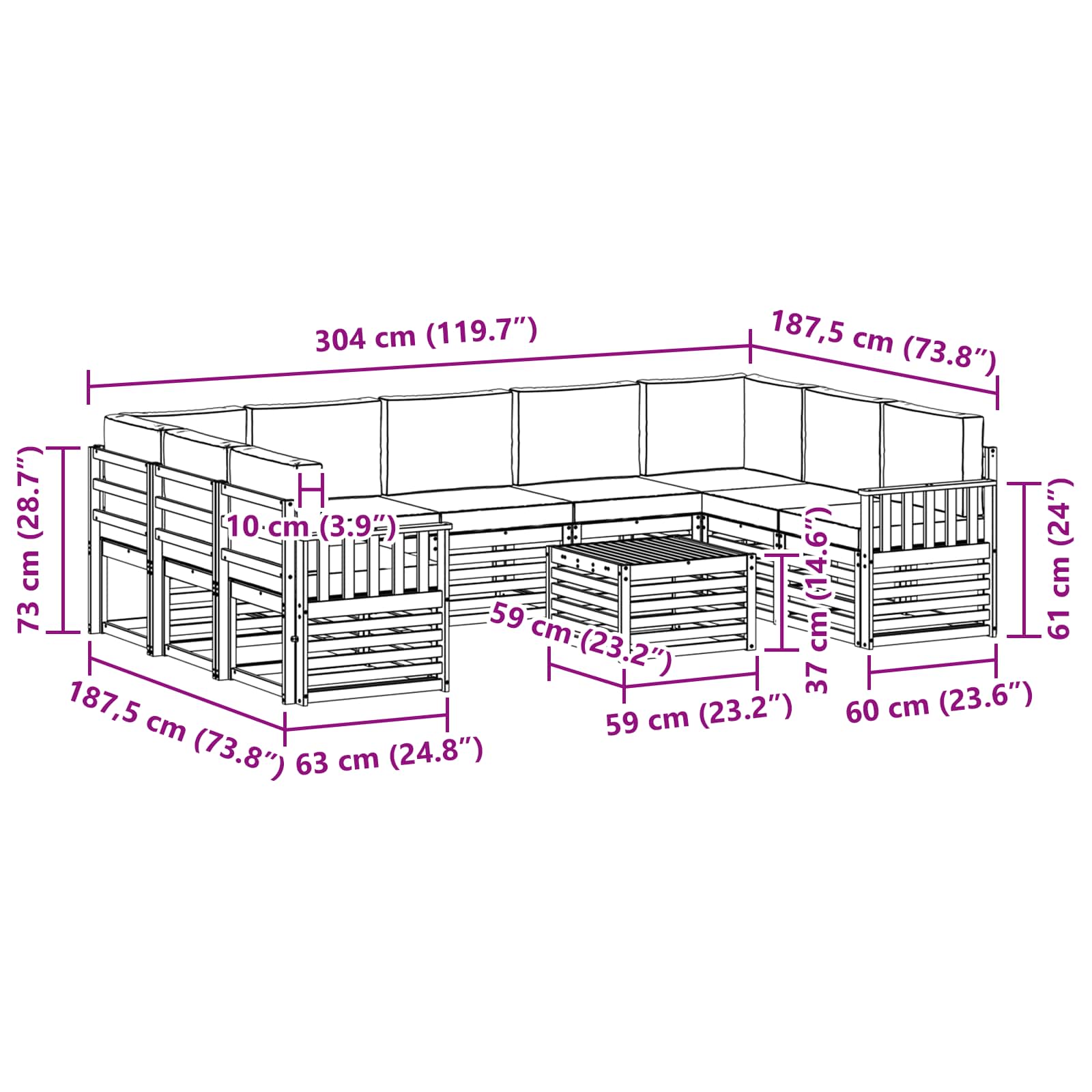 Sofa-Sets 10 pcs Natuurlijk en Lichtgrijs Massief Acaciahout image 8