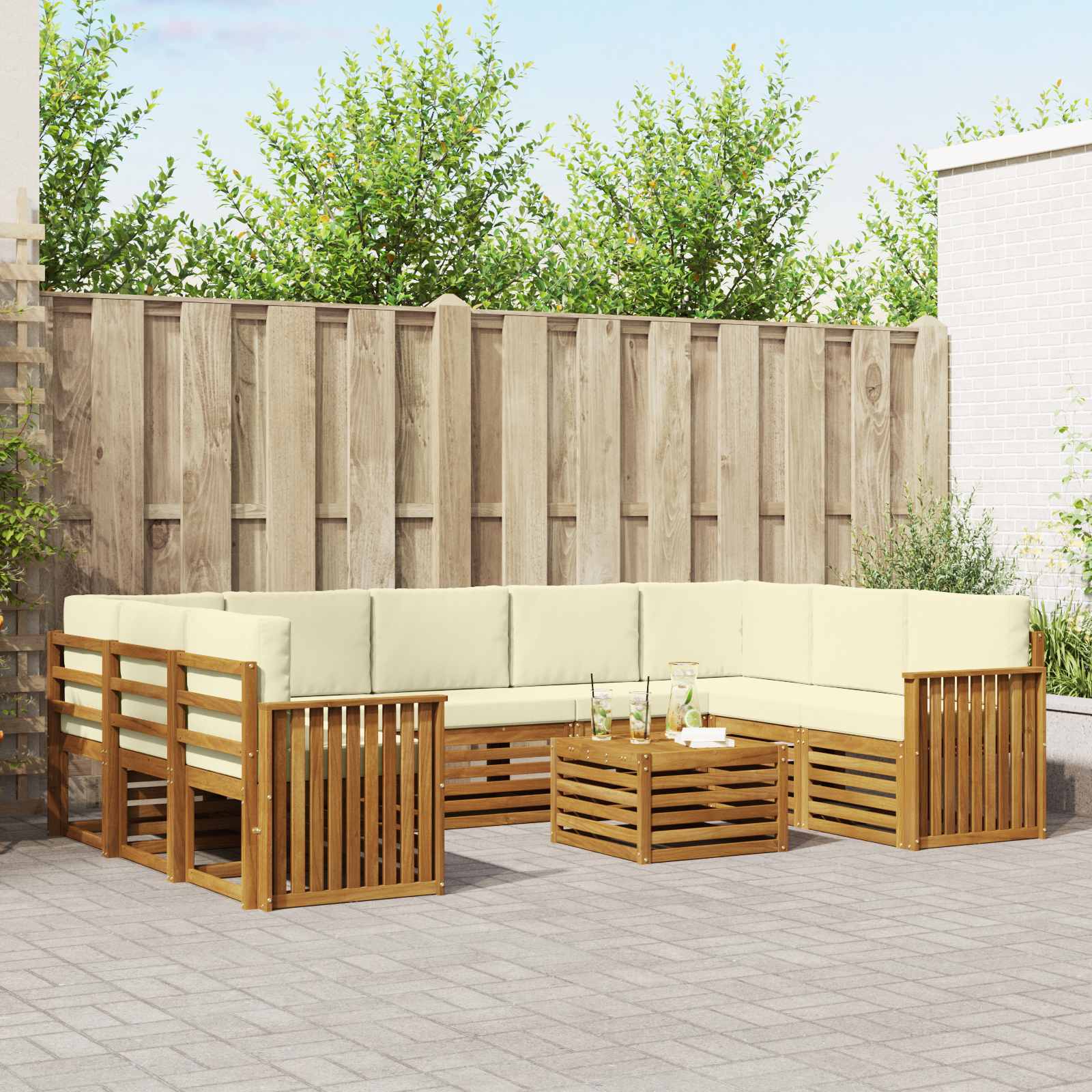 vidaXL Sofagarnituren 10 pcs Natur und Creme Massivholz Akazie