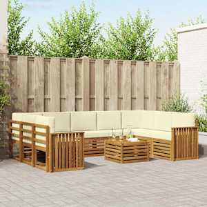 Sedežne garniture 10 pcs Naravna in smetana Masiven les akacije