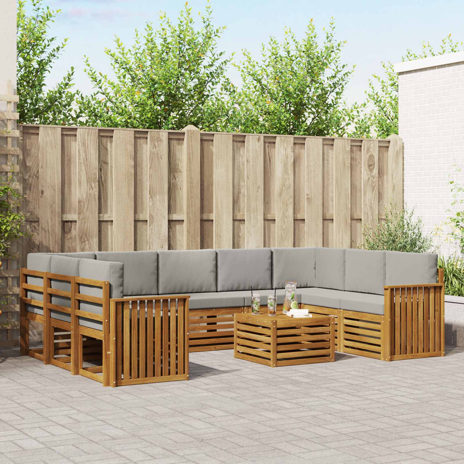 Sofa-Sets 10 pcs Natuurlijk en Lichtgrijs Massief Acaciahout image 1