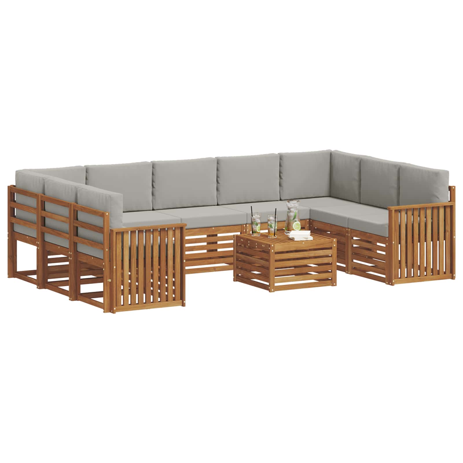 Sofa-Sets 10 pcs Natuurlijk en Lichtgrijs Massief Acaciahout image 3