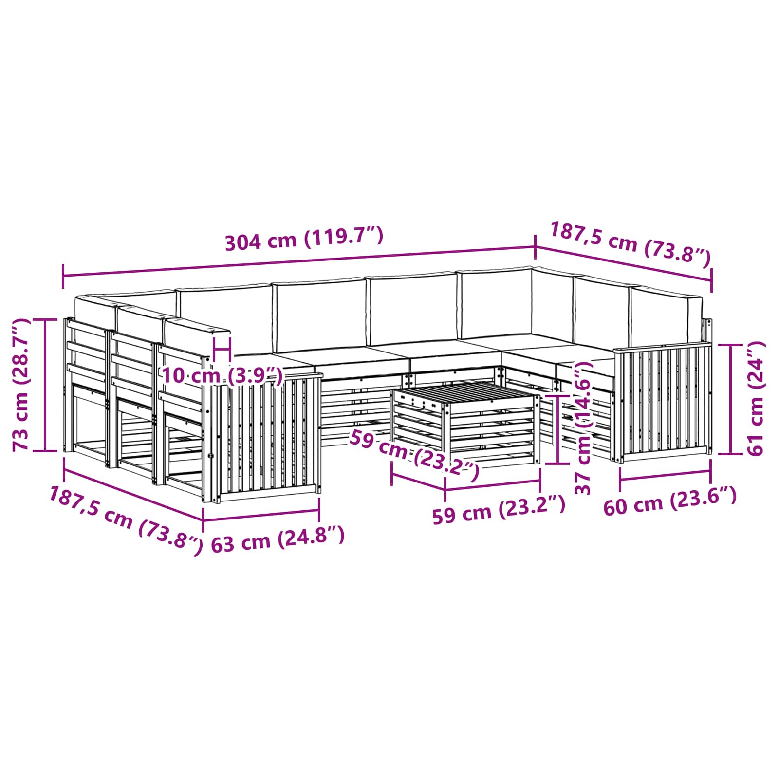 Sofa-Sets 10 pcs Natuurlijk en Lichtgrijs Massief Acaciahout image 8