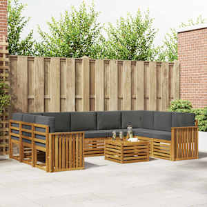 Sedežne garniture z blazino 10 pcs Naravna in antracitna