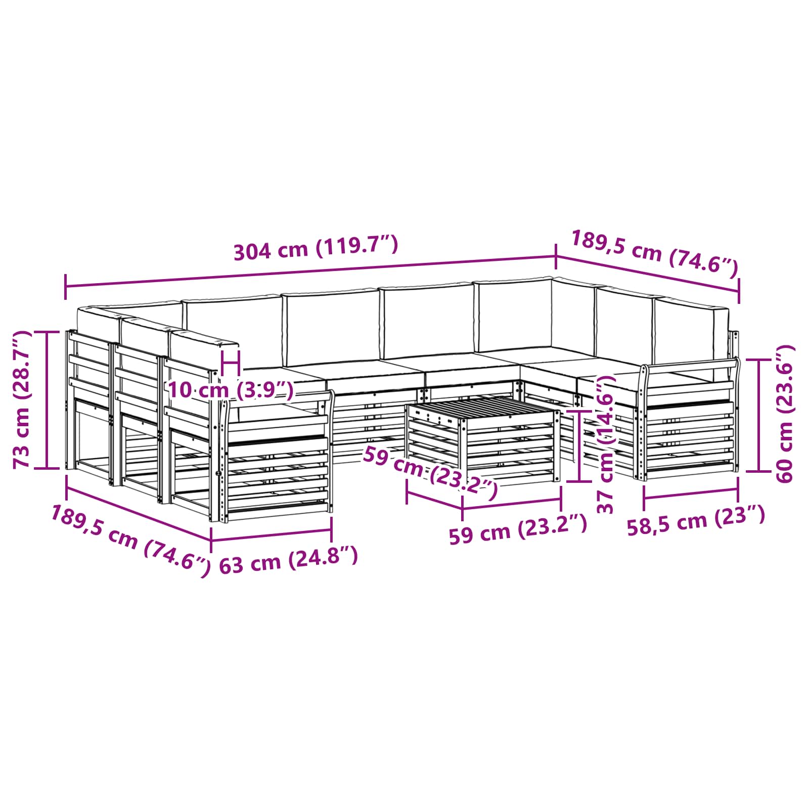 Sofa-Sets 10 pcs Natuurlijk en Lichtgrijs Massief Acaciahout image 8