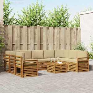 Sedežne garniture 10 pcs Naravna in bež Masiven les akacije