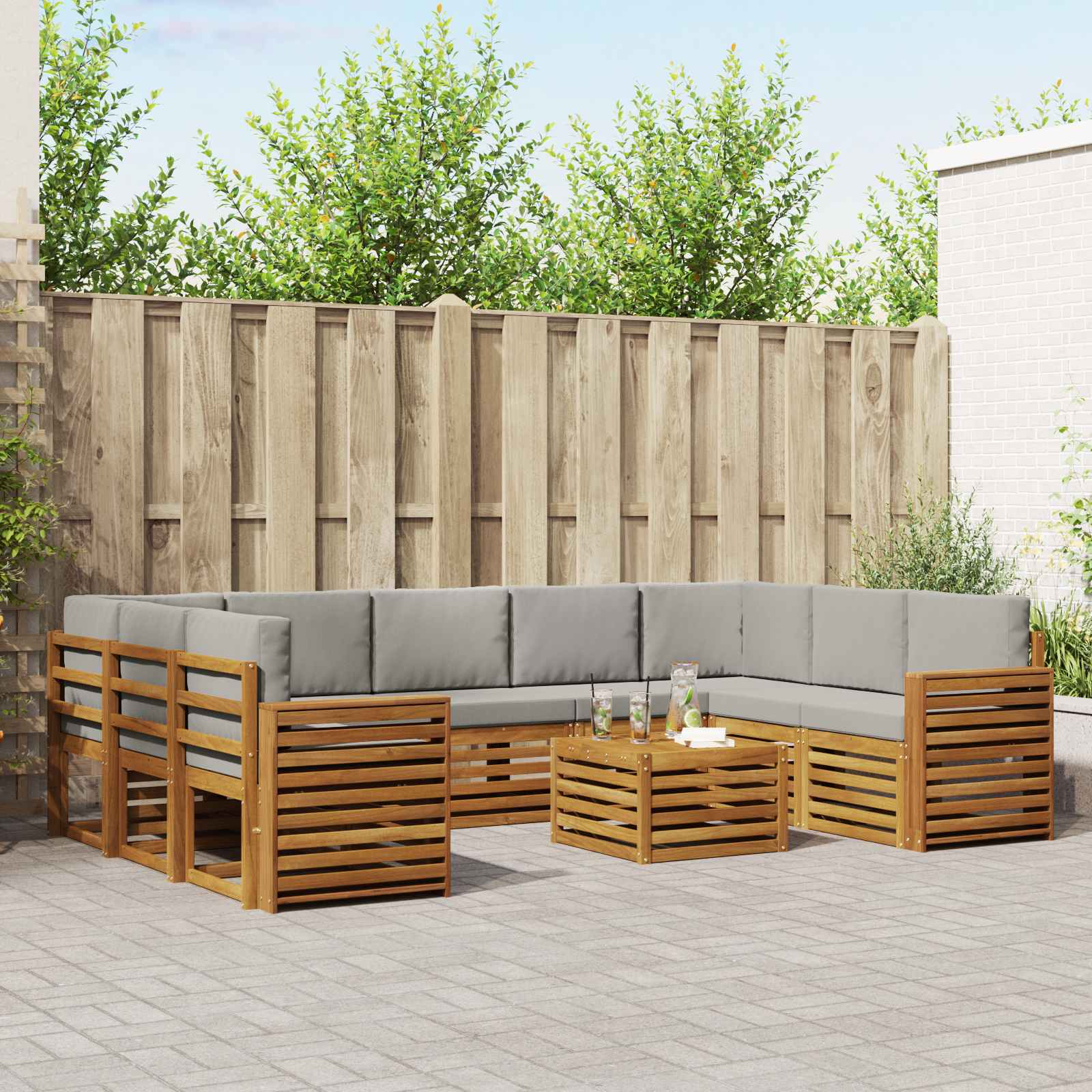 Sofa-Sets 10 pcs Natuurlijk en Lichtgrijs Massief Acaciahout image 1