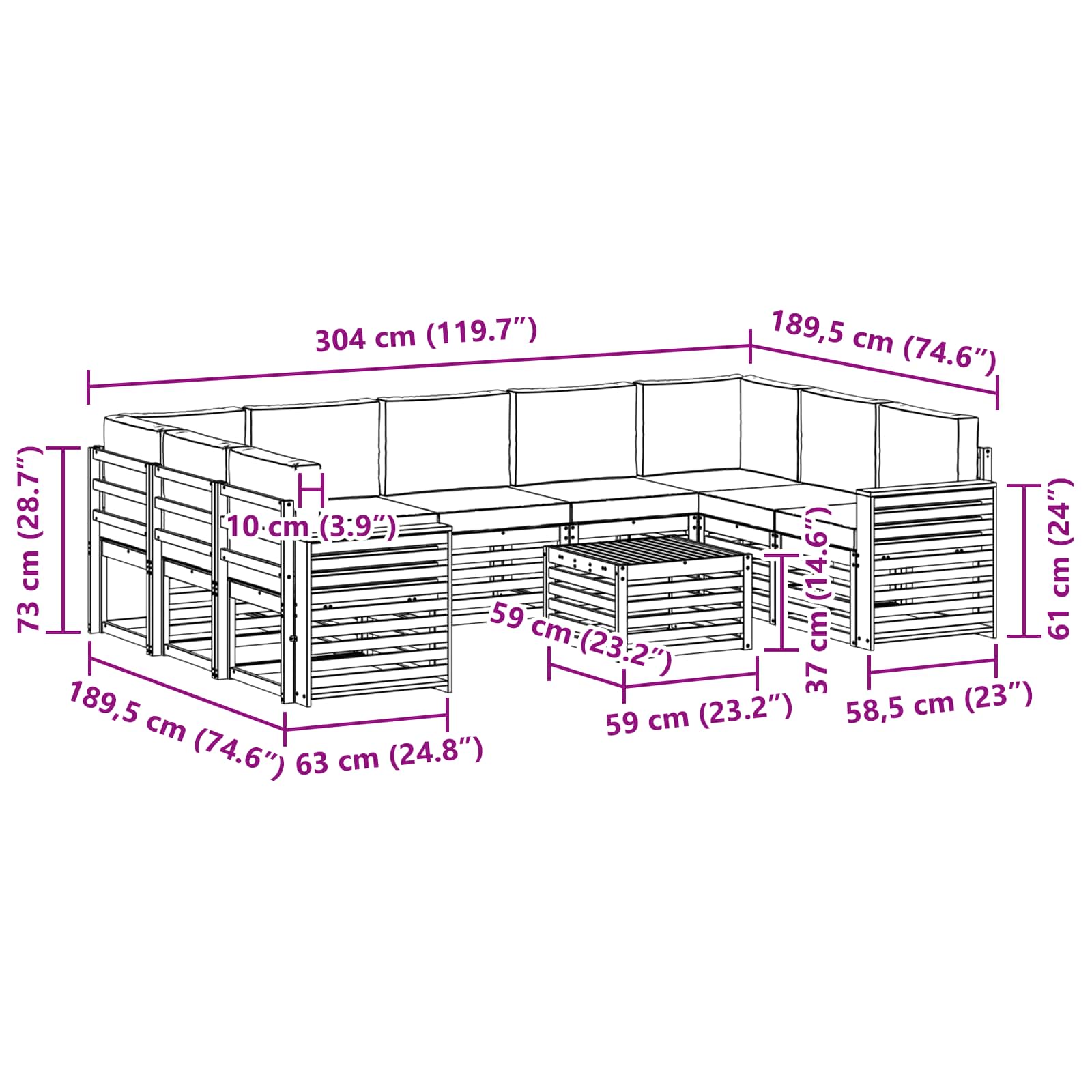 Sofa-Sets 10 pcs Natuurlijk en Lichtgrijs Massief Acaciahout image 8