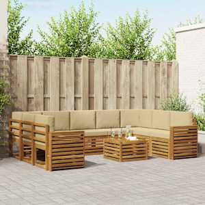 Sedežne garniture 10 pcs Naravna in bež Masiven les akacije