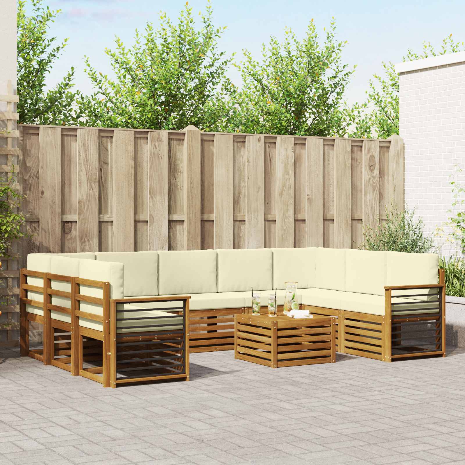 vidaXL Sofagarnituren 10 pcs Natur und Creme Massivholz Akazie