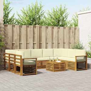 Sedežne garniture 10 pcs Naravna in smetana Masiven les akacije