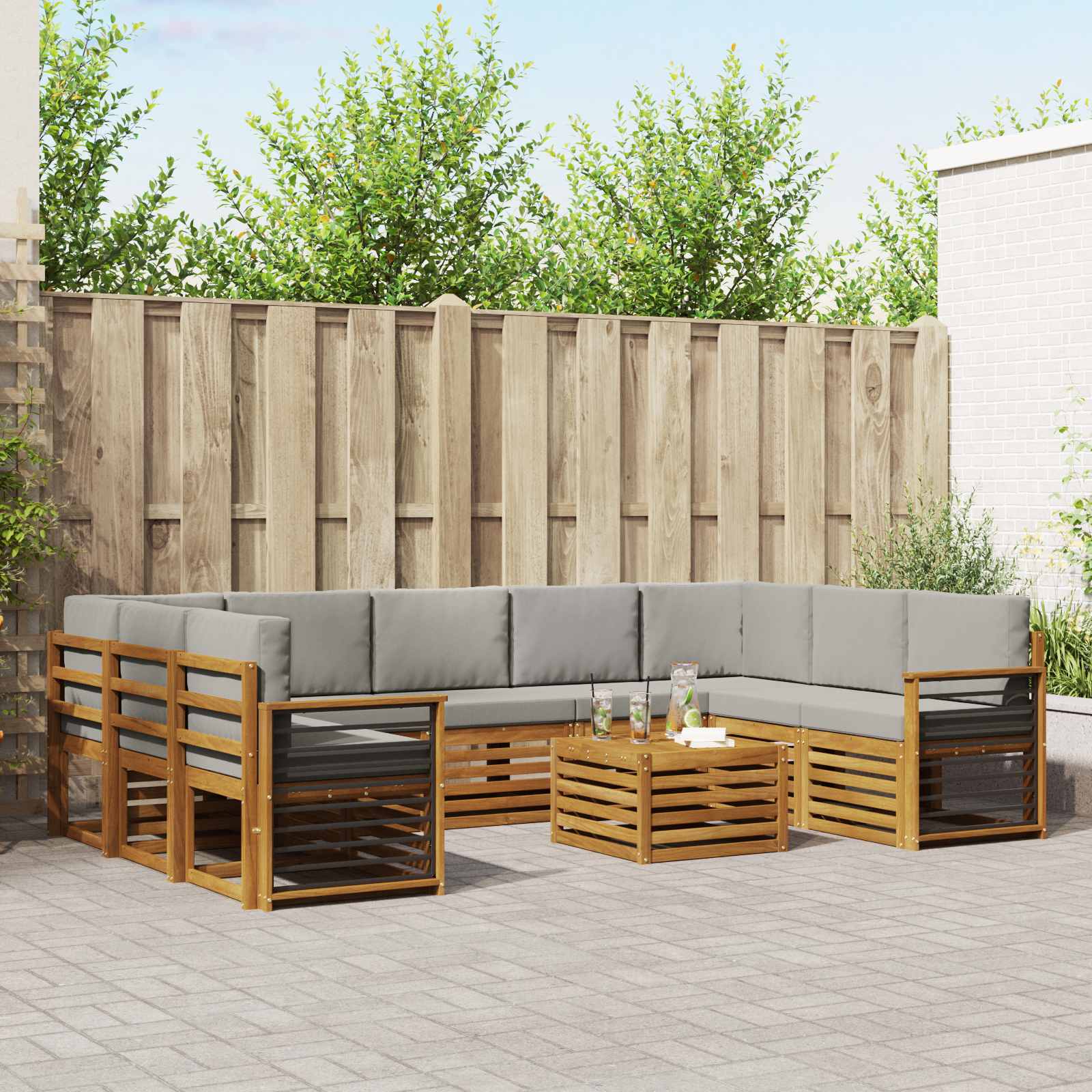 Sofa-Sets 10 pcs Natuurlijk en Lichtgrijs Massief Acaciahout image 1