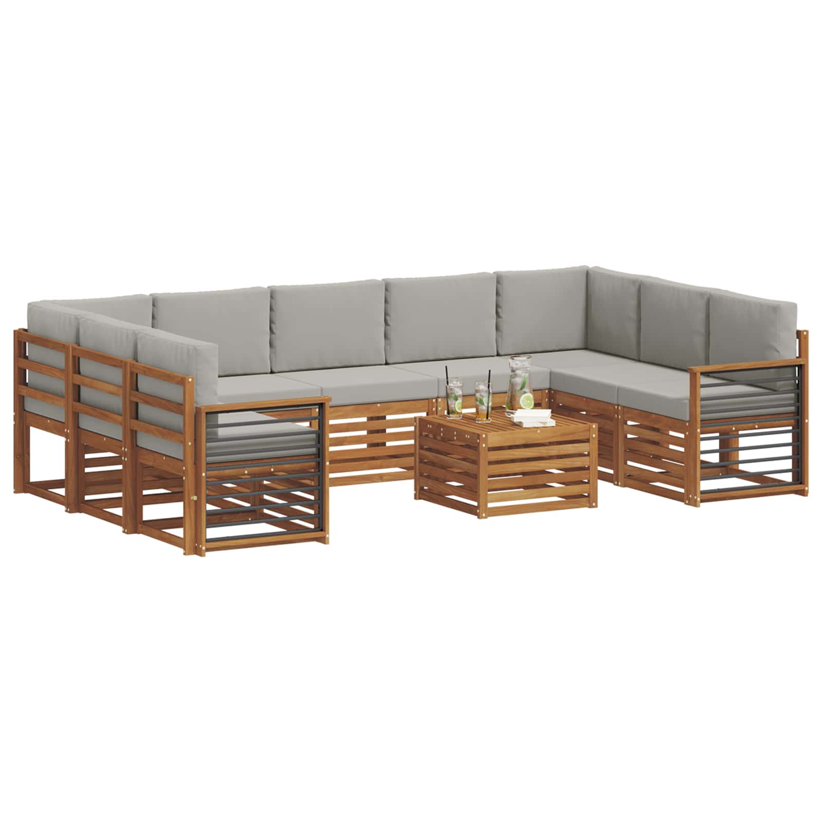 Sofa-Sets 10 pcs Natuurlijk en Lichtgrijs Massief Acaciahout image 3