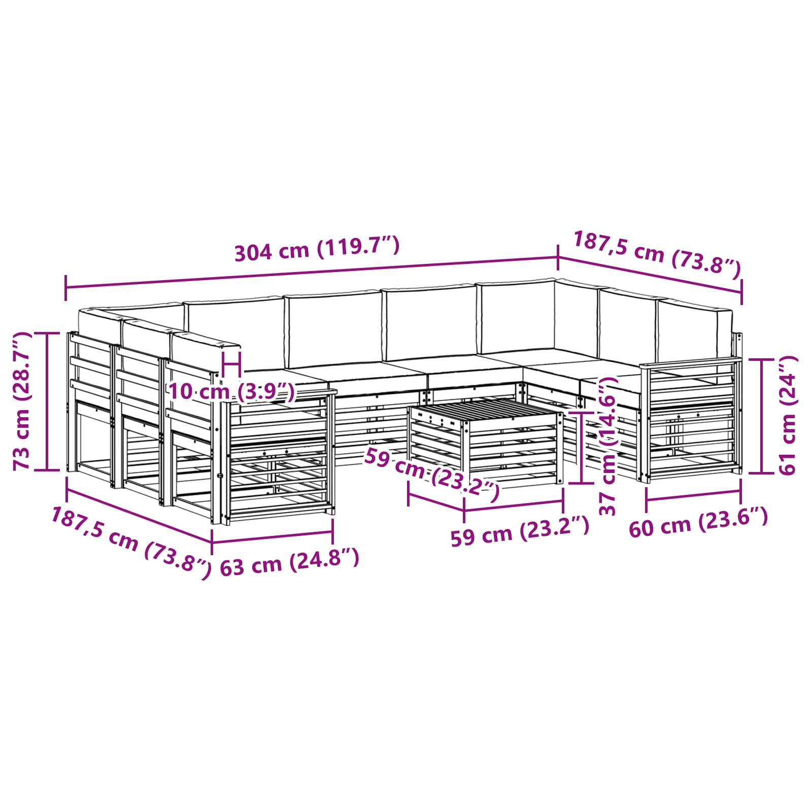 Sofa-Sets 10 pcs Natuurlijk en Lichtgrijs Massief Acaciahout image 8