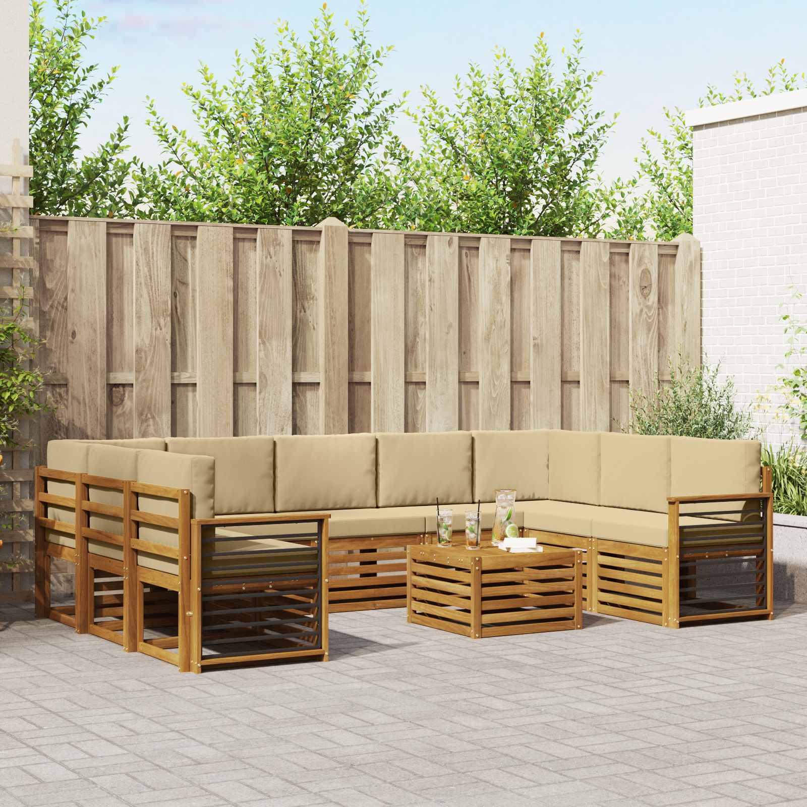 vidaXL Sofagarnituren 10 pcs Natur und Beige Massivholz Akazie